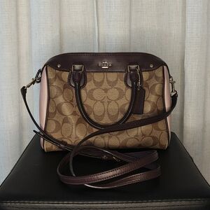 Coach Brown, Tan And Light Pink Handbag